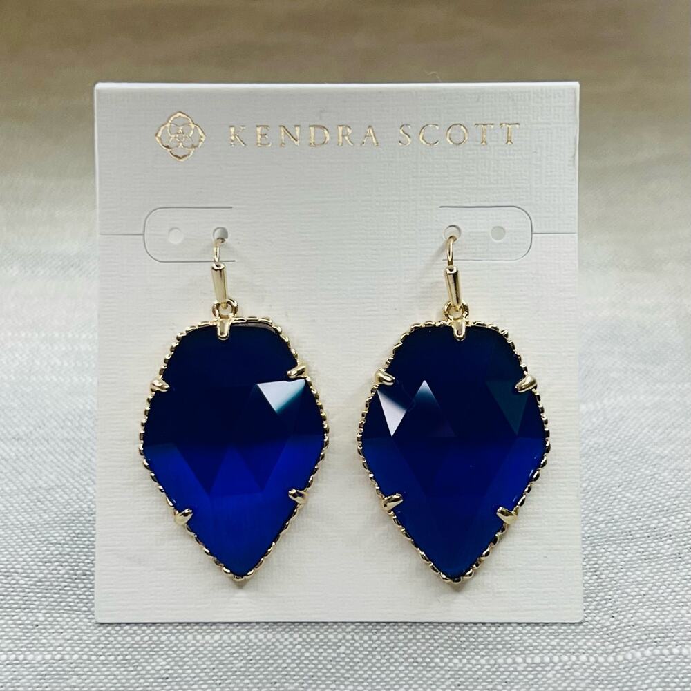 New Kendra Scott Corley Gold Earrings in Cobalt Slate